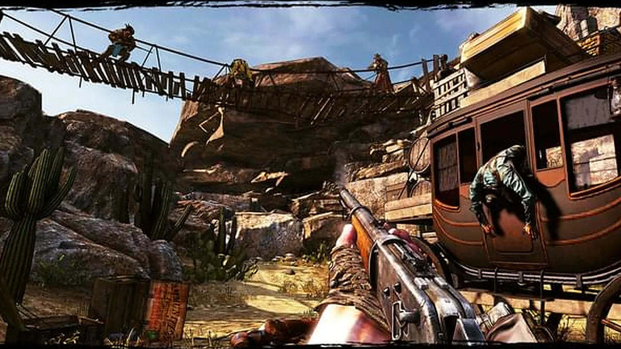 Wild West gunfight beside a train in Call of Juarez Gunslinger