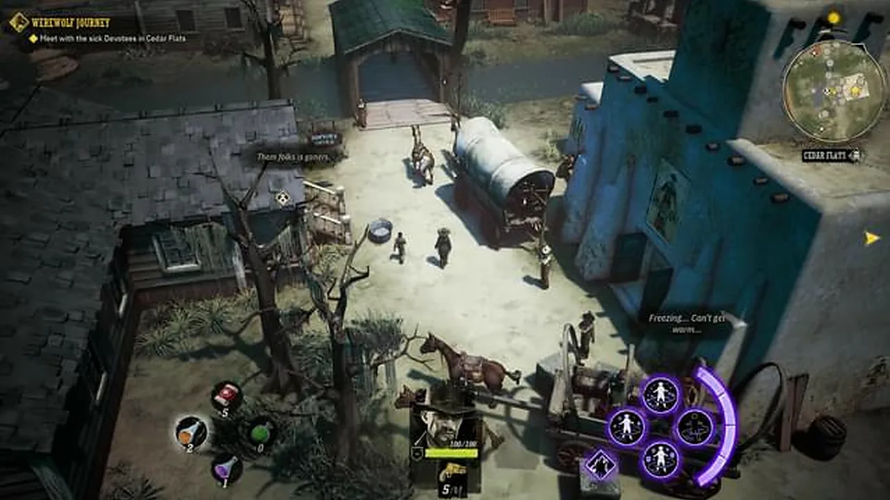 Top-down combat in a frontier settlement in Weird West