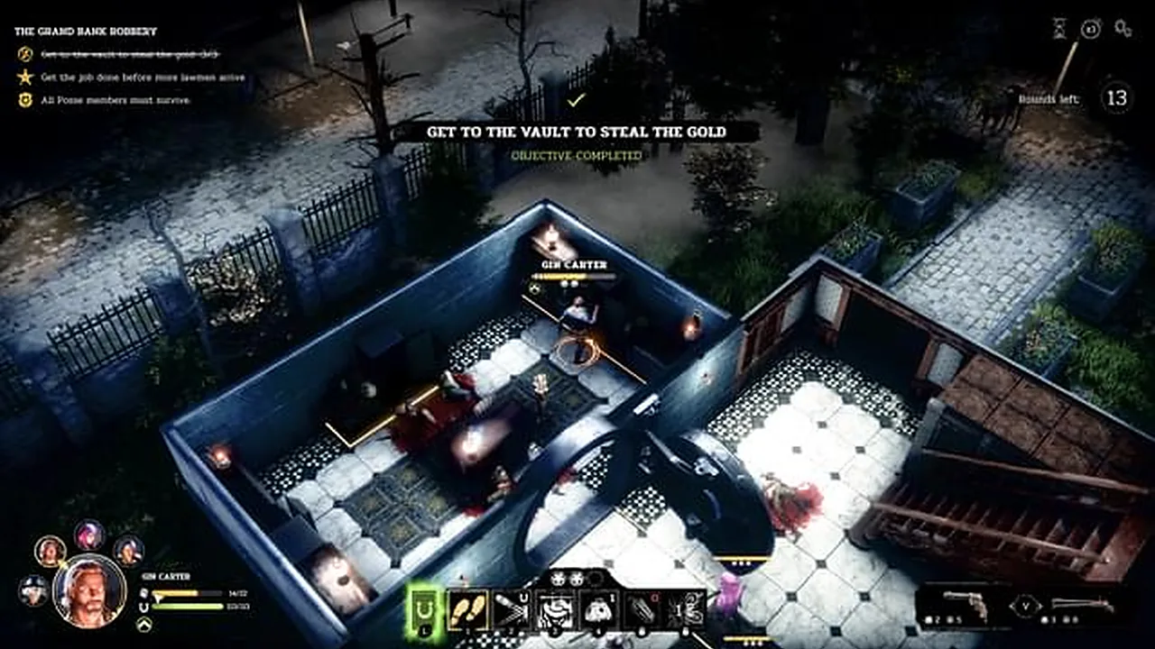 Turn-based tactical combat inside a building in Hard West 2