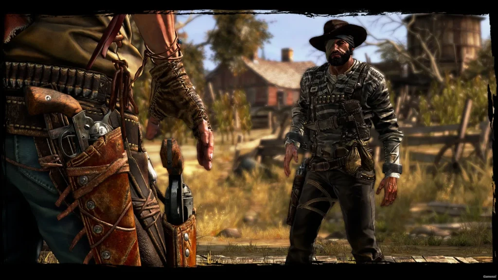 Armed gunslingers facing each other in a Western town in Call of Juarez: Gunslinger